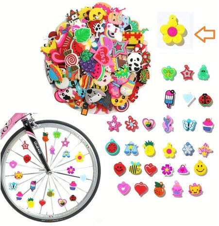 Spaakkralen: 1x Charms Bloem geel/roze