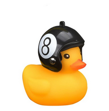 Badeend fietslamp/toeter zwarte helm 8 ball