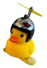 Badeend met helm zilver fietslamp/toeter (met propeller)