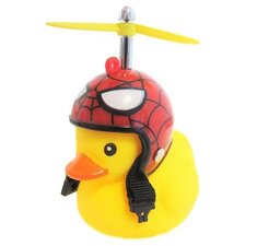Badeend met rode helm spinnenweb fietslamp/toeter (met propeller)