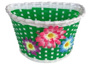 Fietsmandje kind donkergroen met bloemen