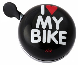 Grote fietsbel DingDong Liix Love my bike zwart